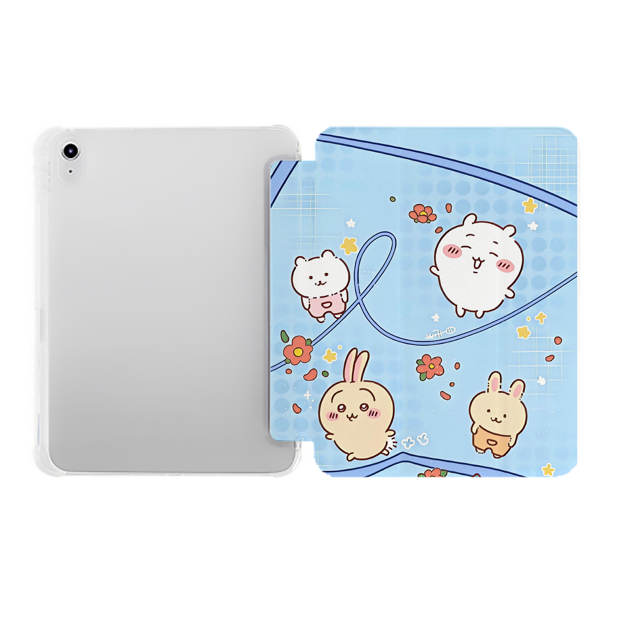（画像用） ちいかわ Chii-kawa IPad ケース ペン収納付き 三つ折りスタンド PUレザー×シリコン 対応機種9.5/10.5/10.9インチ